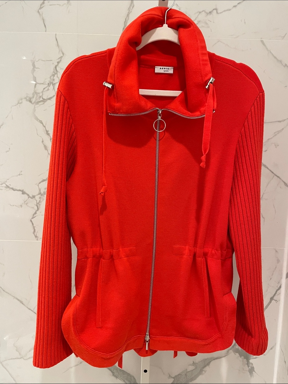 Akris Punto Bright Red Zip-Front Knit Jacket